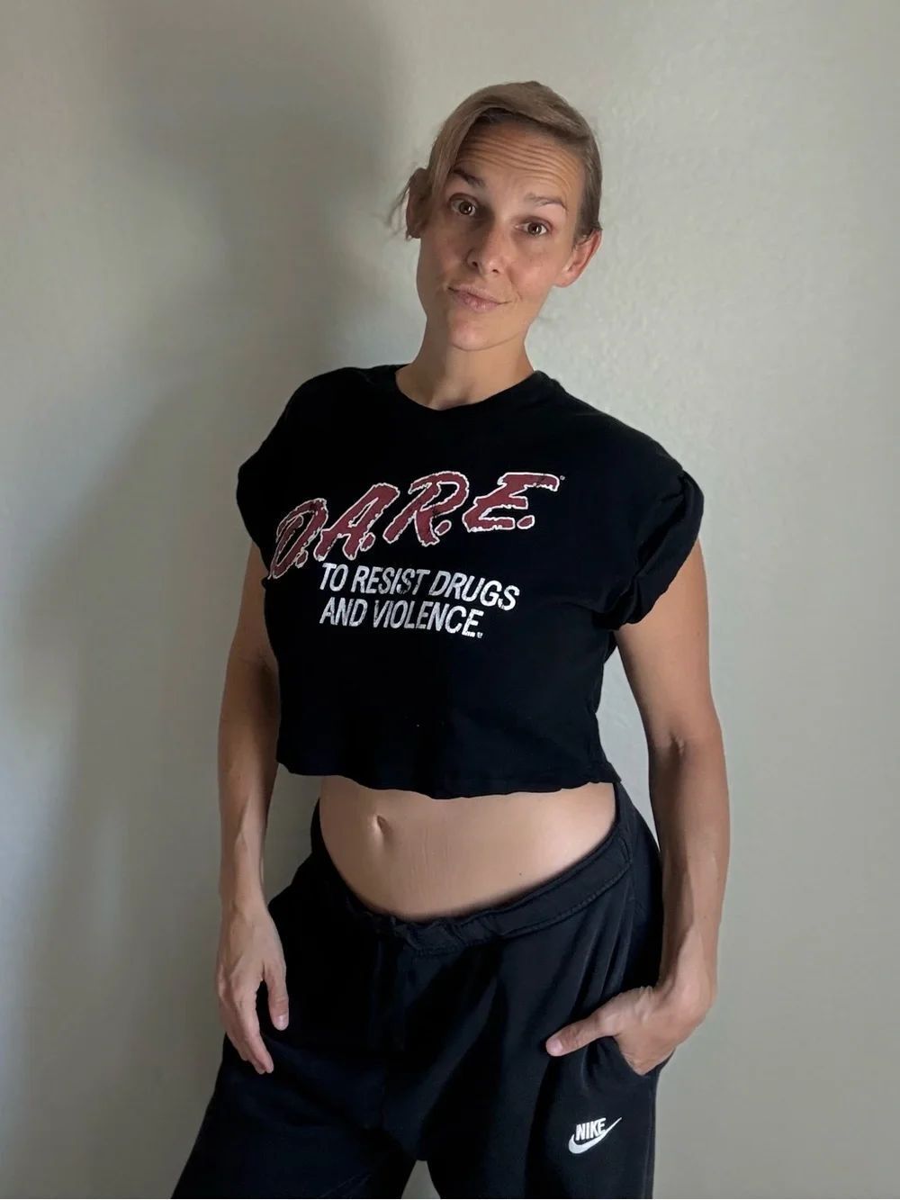 DARE To Resist Drugs And Violence Crop Tee Black Medium
